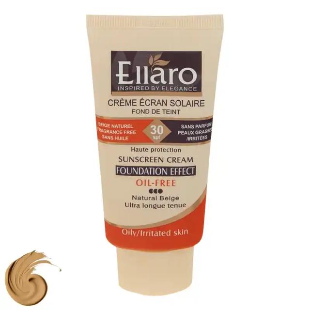 فروشگاه نویت مال - کرم ضد آفتاب رنگی الارو SPF30 سری Foundation Effect مدل Natural Beige محافظ UVB، مناسب پوست‌های چرب و حساس حجم 40 میلی‌لیتر